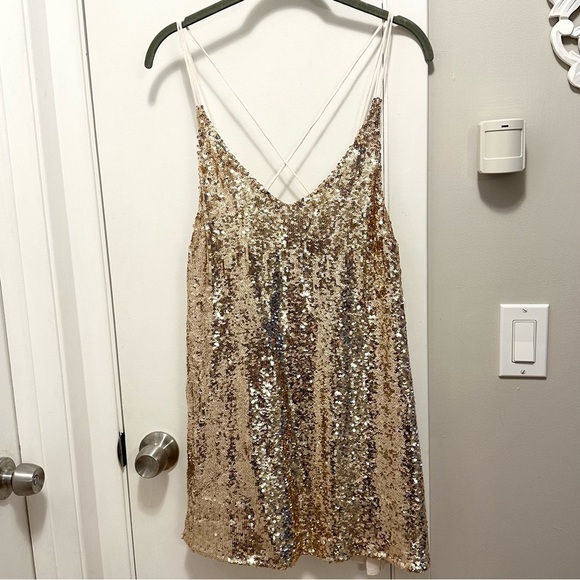Free People Dresses & Skirts - Free People Sequin Slip Mini Short Dress or Tunic M pink rose gold NWT fun party
